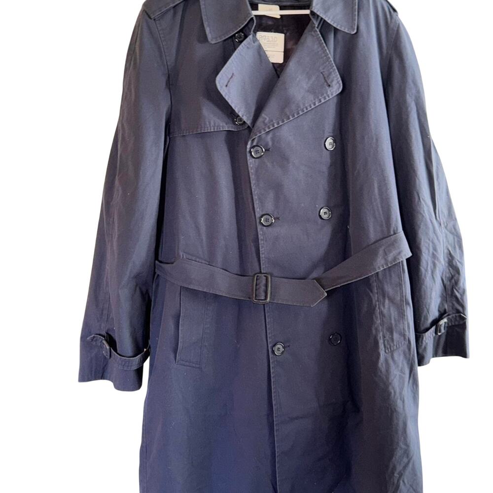 Vintage US Military Navy Blue Trench Coat Raincoat Men’s 44L P7530